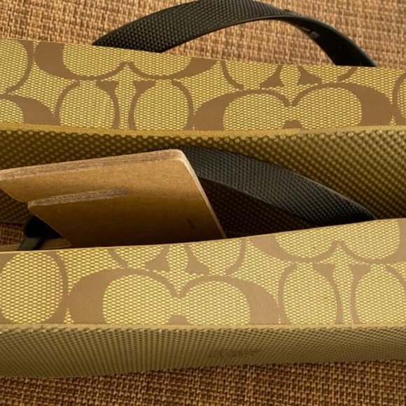 NWT COACH Khaki/Black SIG C LYNN Platform Wedge Sandal/Flip Flops - Picture 7 of 10